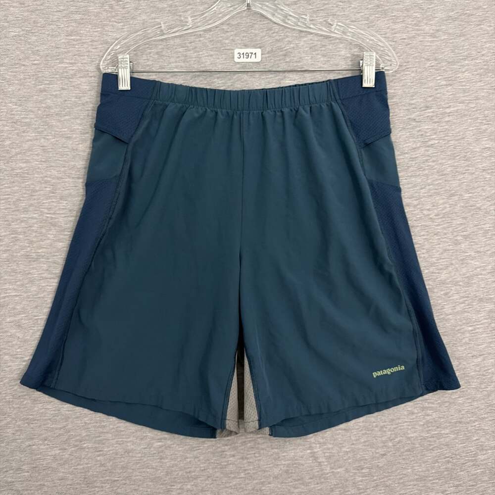 Patagonia Mens Large L Blue Lined Athletic Running Shorts Elastic Waist